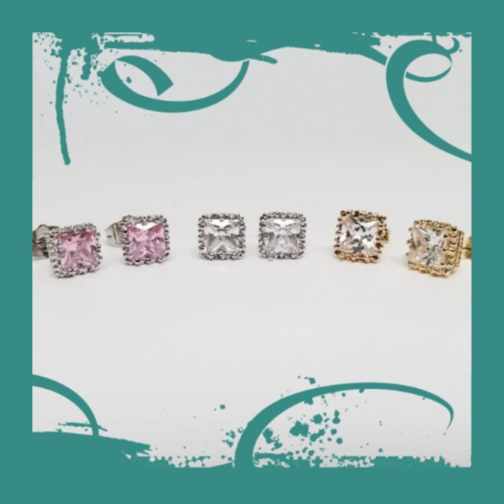 New 2ct 14k Gf Princess Cut Diamonique Crown Earrings